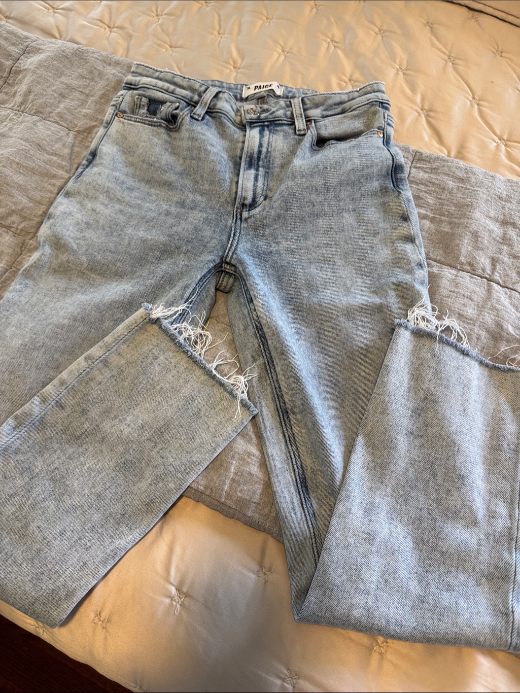 Paige Light Blue Straight-Leg Jeans With Raw Hem